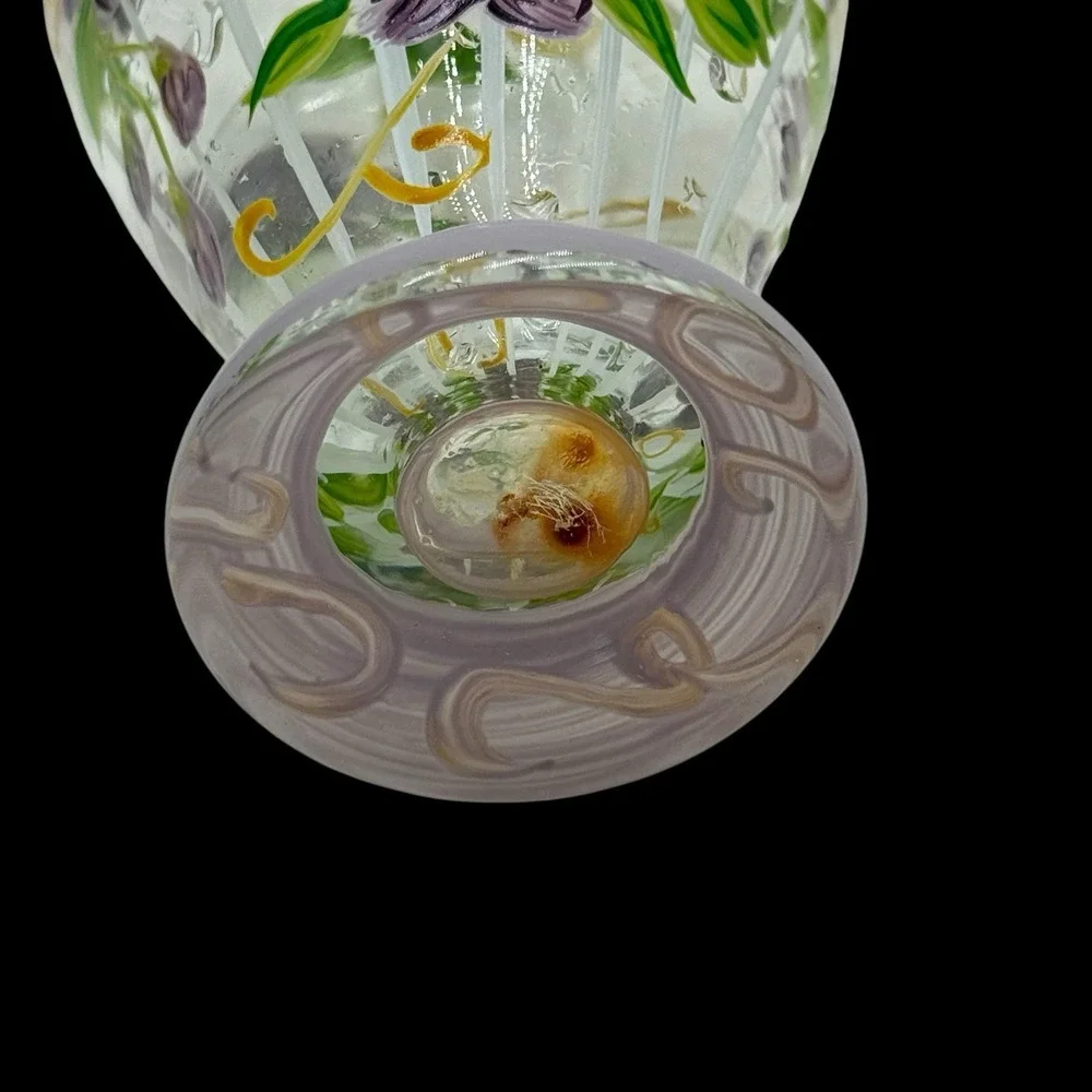 Tracy Porter Hand Painted Glass Purple Floral Bud Vase Ruffled‎ Edge 6.5